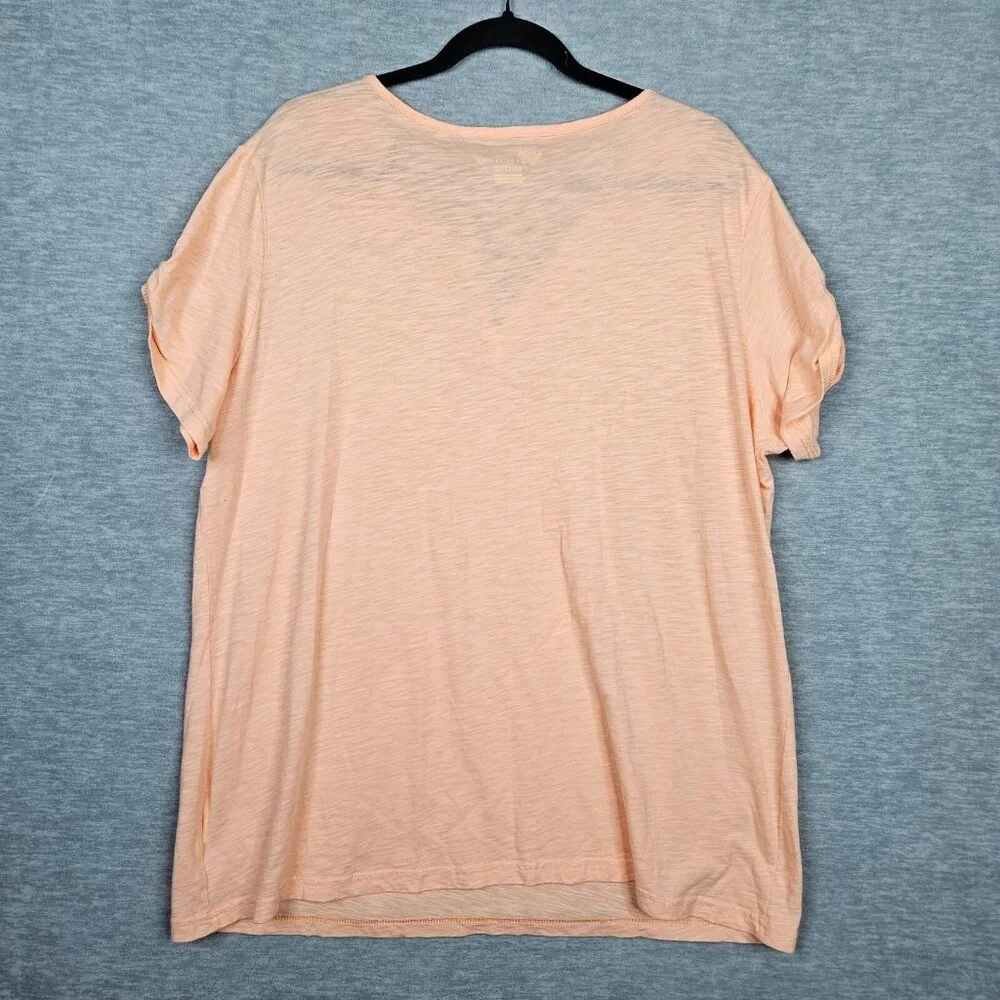 Natural Reflections Women’s Peach Pink Embroidered V-neck Tee Size XL - Picture 2 of 6
